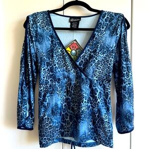 Y2k No Boundaries Blue Cheetah Print Wrap Top NWT Deadstock Large